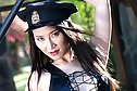 Beauty Sophia Chui strips policewoman outfit and spreads legs